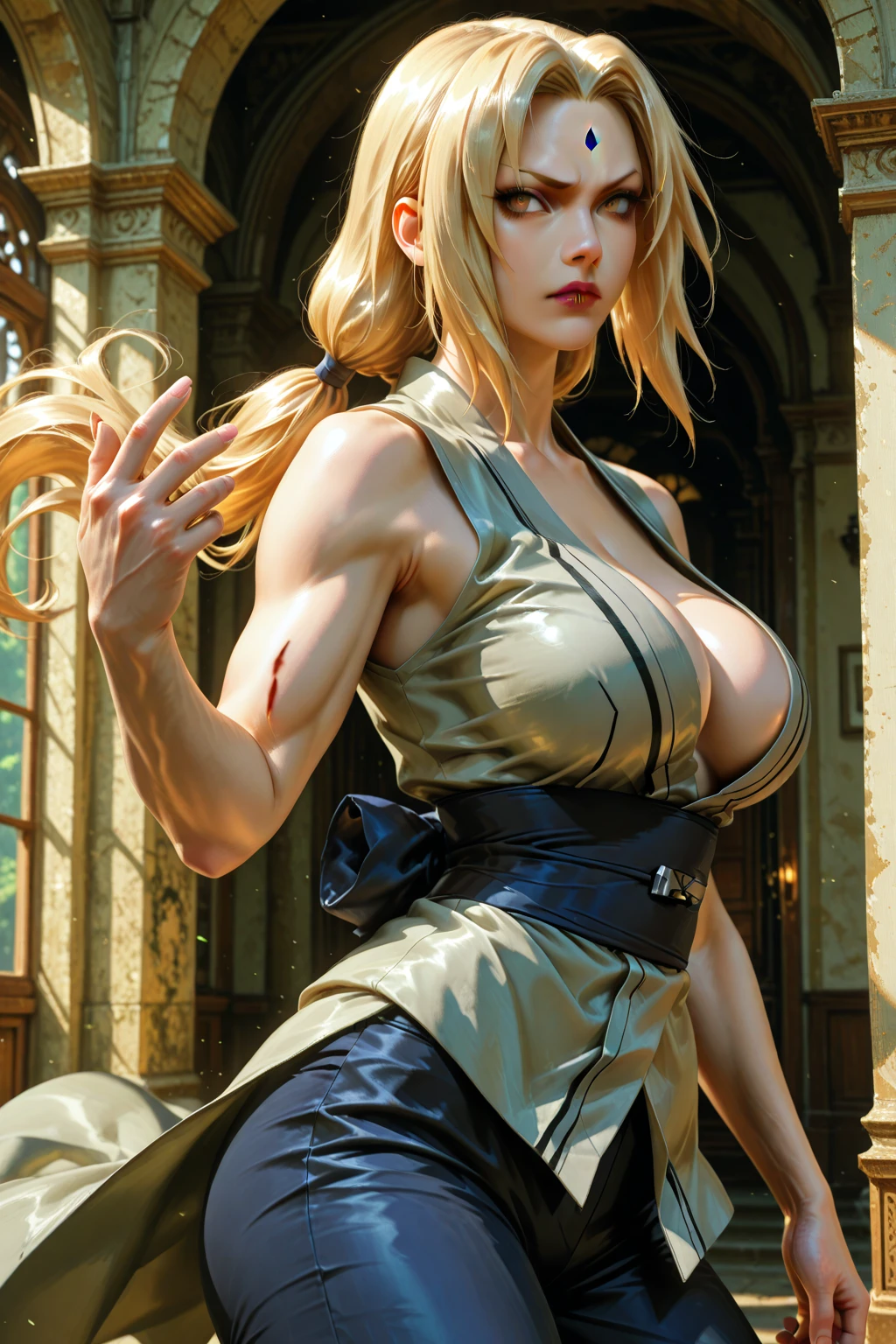 1girl,(sophitia,blonde,long hair,armor,earrings,single braid,dress,belt,see-through,armored dress,hair ornament,white dress),good anatomy, masterpiece, best quality,realistic, hyperrealistic, 16k hdr,(cleavage,damaged body,sweat,beautiful face,mature female,muscular paladin:1.2),(hands up,armpits,red blush,angry:1.2),(spread legs,tentacle sex ,fellatio,:1.5),fantasy world,outdoor,(mountain,blue sky:1.1),from below