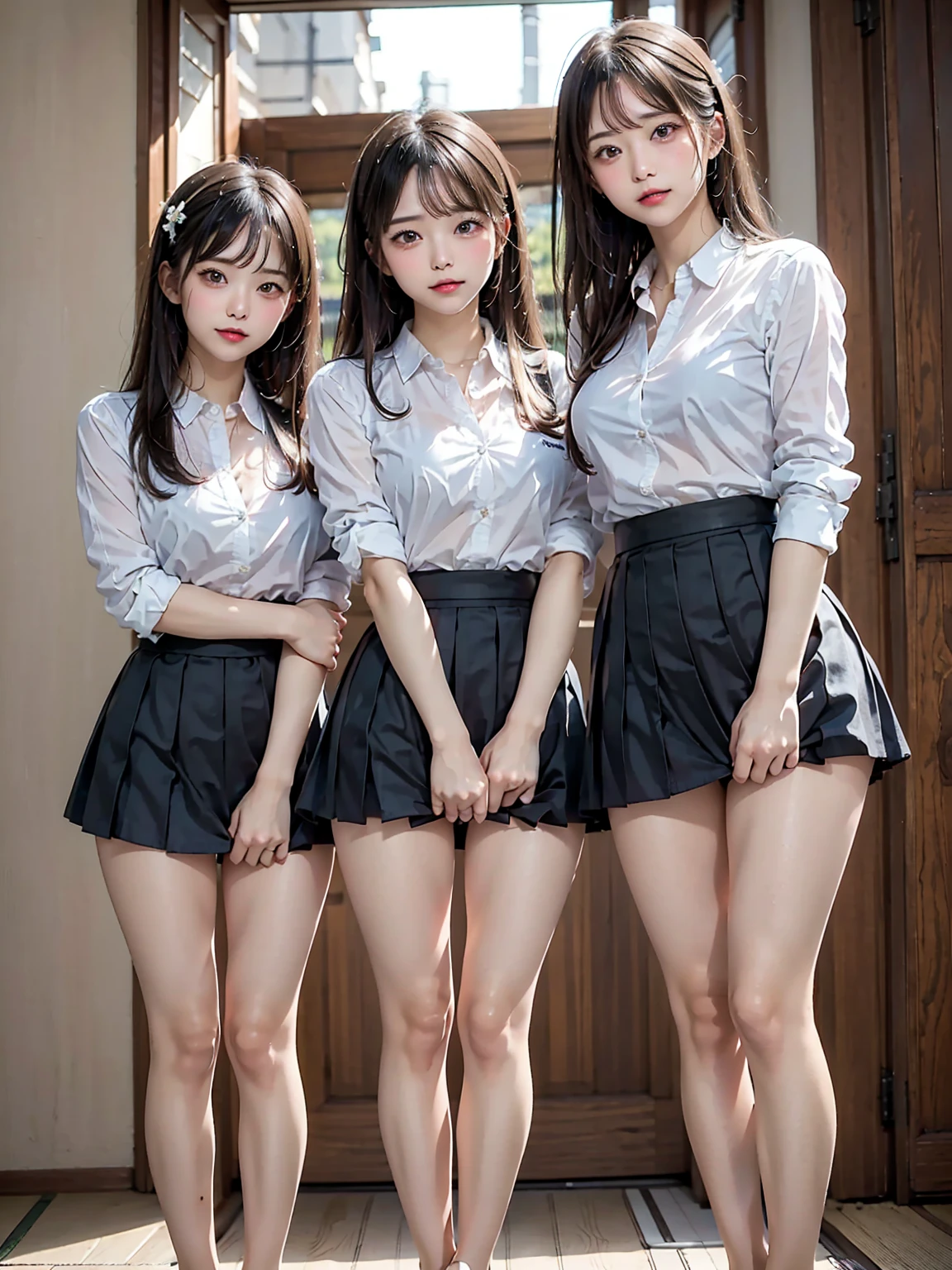tmasterpiece:1.2,best qualtiy),hentail realism,(Real pictures,rich detail details,depth of fields),(1个Giant Breast Girl,独奏),putting makeup on,high detal,Perfect face shape,(:1.4),(dent in the skin),Thigh thick,Wide hips,Thin waist,highr,coral,Redlip,red eyes,pony tails(Kizi,Shallow tulle,Tulle transparent),(sweat leggs:1.2),(dampness),Raised sexy,Be red in the face,(shyexpression), vests,Harnes,belly-bar,shorter pants,Hosiery,Yoga pants for,Tight skirt,skin-tight short-pants,stocklings,fishnet stockings,pyjamas,pleatedskirt,Skirt,Skirt that wraps hips,There are flowers on the clothes,Full body like,full bodyesbian