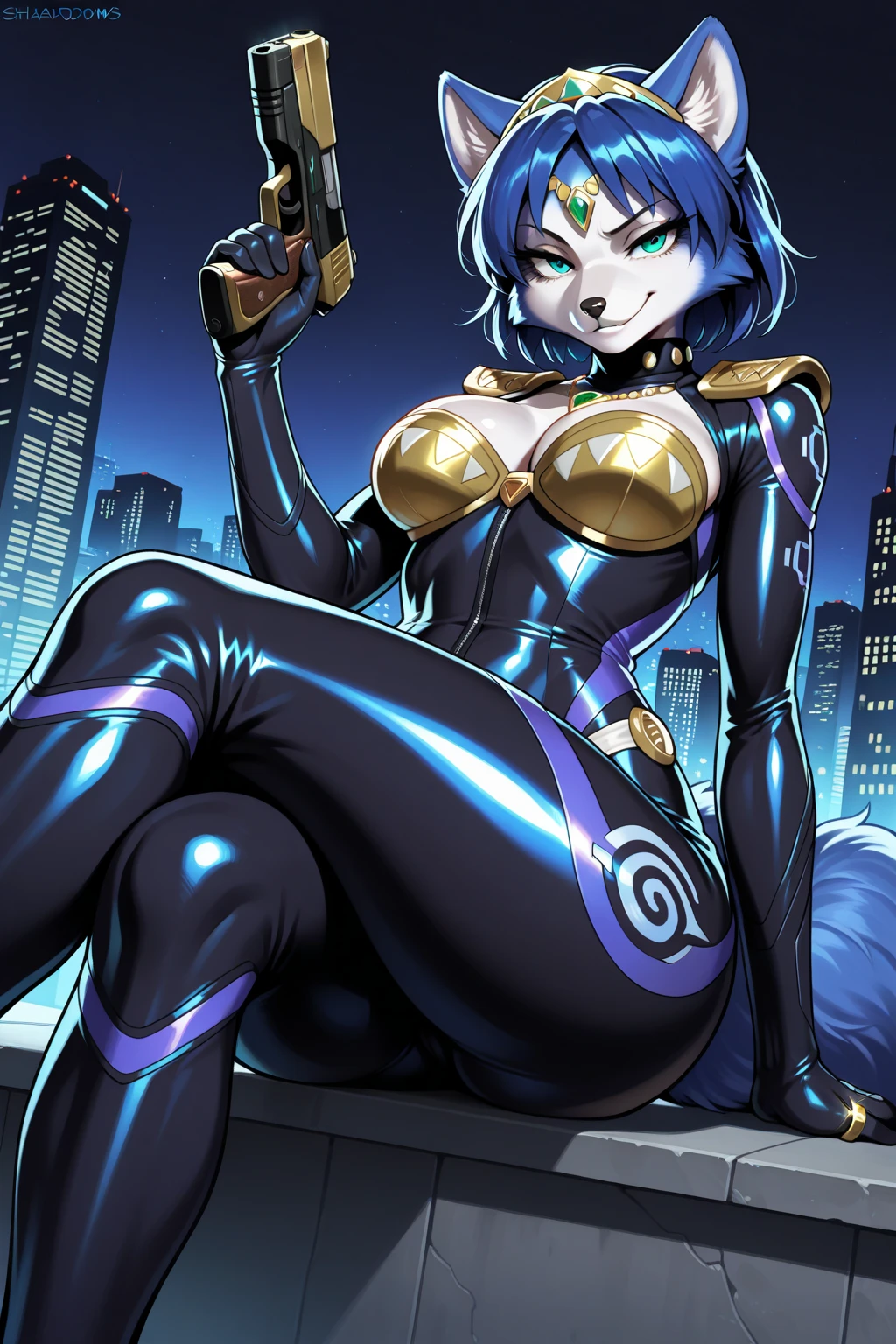 ((((sfw)))), uploaded the e621, beautiful and detailed,woman (((female))) ((anthro)) hyena, Ross Tran, by ruan jia, by zaush, by foxovh, lighting cinematic, seductor, hyena, thighighs, (huge chest), full body view, (anthro, fluffy fur, character focus:1.1), 1girl, anthro dog girl, body fur, solo, medium breasts, (thick thighs:0.3), curvy,big ass sexy ass sexy boobs , (heart-shaped pupils), sexy, seductive, fall in love girl, nice, cute, naughty face, , big aureola sahow , show , Black hair with blue highlights. night looking the raiin . inside butt samurai girl, with his , visibile saliva offering the breasts and sex partial clothes ((She is showing her sensuality) ( blue collar.) hottest hot 1st position for sexy blue eyes confortable naughy face anime-style cartoon-style with blue hair and wearing ninja clothes, digital drawing and colorful city in the background, sexual expression.) (original blue, black, white) (ninja clothes sexy)