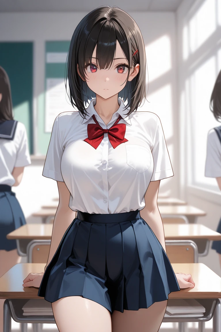 (3girls,friendship,yuri),(8k, RAW photo,high quality, masterpiece:1.2), High-definition RAW color photo,(Uppermost deviated breasts,breasts that sag on top:1.5),(Uneven breasts:1.5),(medium breasts:1.1),(fluffy breasts,tender breasts:1.3),(loli:1.3),  closeup breast focus,puffing out chest,breasts that was squeezed and crushed,navel,underboob,BREAK (breast shaped clothe,clothed:1.3),schooluniform,office shirt