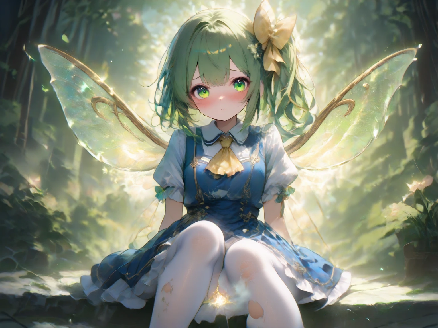 anime girl with green hair and blue dress posing for camera, splash art anime loli, extremely detailed artgerm, cute anime waifu in a nice dress, ! dream artgerm, smooth anime cg art, loli, smiling as a queen of fairies, portrait of a fairy, portrait of fairy, rin, artgerm. anime illustration