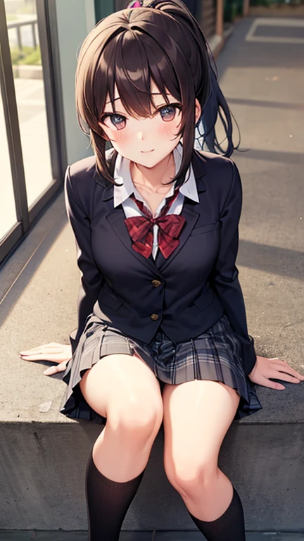 (msfw:1.3), (Realistic, photo Realistic:1.2), ((highest quality)), Shift the center of gravity backwards, Quite embarrassing, White panties, (Showing panties:1.4),タイトskirt, (Panty shot:1.3), (skirtをまくり上げる:1.3), (Squat:1.4), (Spreading pussy:1.2), Place your heels on the ground, Please spread your legs a little, Squat with your knees up, Attach your butt to the ground, brown penny loafers, Beautiful facial details, Real human skin, Gentle expression, Front view, angle From below, Realistic, photoRealistic, cute, skirt, Squat deep on school grounds, cute school girl, Japanの女子高生の制服, Haruka Hirose、Left 4 Dead Arcade、Japan 、Short Bob、Brown Hair、black eye、Mid-breasted、((White short sleeve shirt、Grey bow tie、グレーのチェック柄skirt、グレーのプリーツskirt、White High Socks))、JK Uniform、Frayed uniform、cute女子高生, whole body,smile, 自然なsmile, cutesmile, 魅惑的なsmile, (Looking at the audience:1.2), from before, From below,