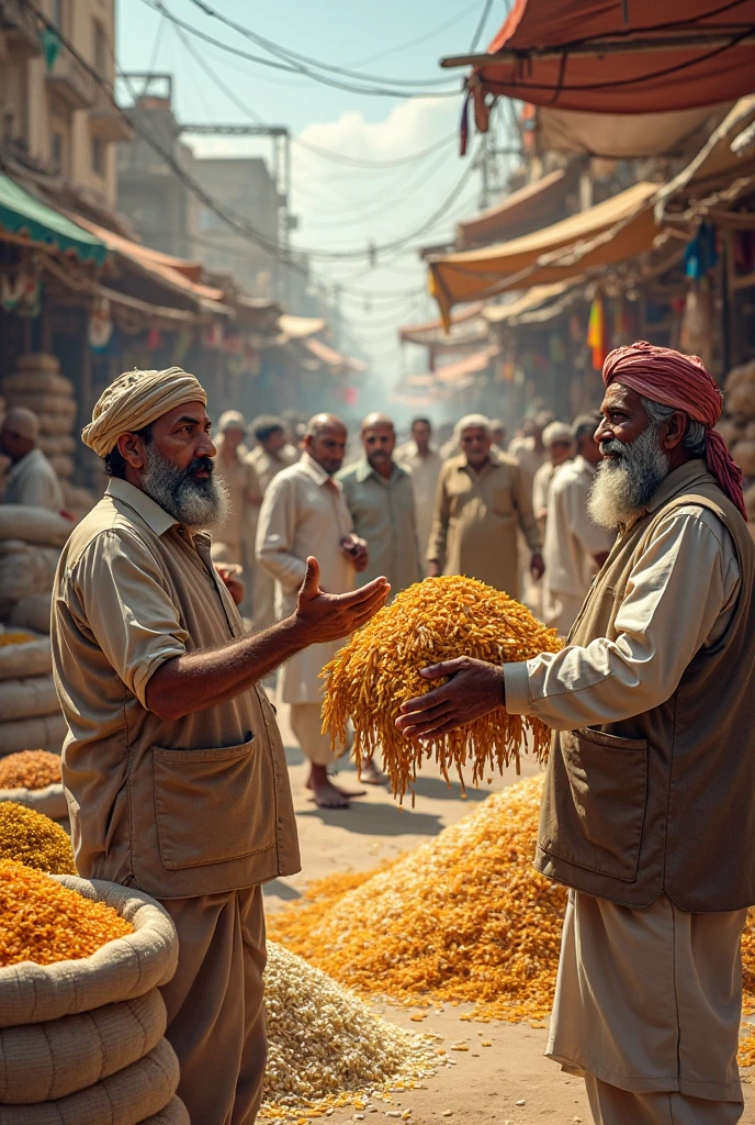 An old pakistani businessman who trade in grain market with their two sons as a family business grain like wheet, rice and maize and sale to their customer.