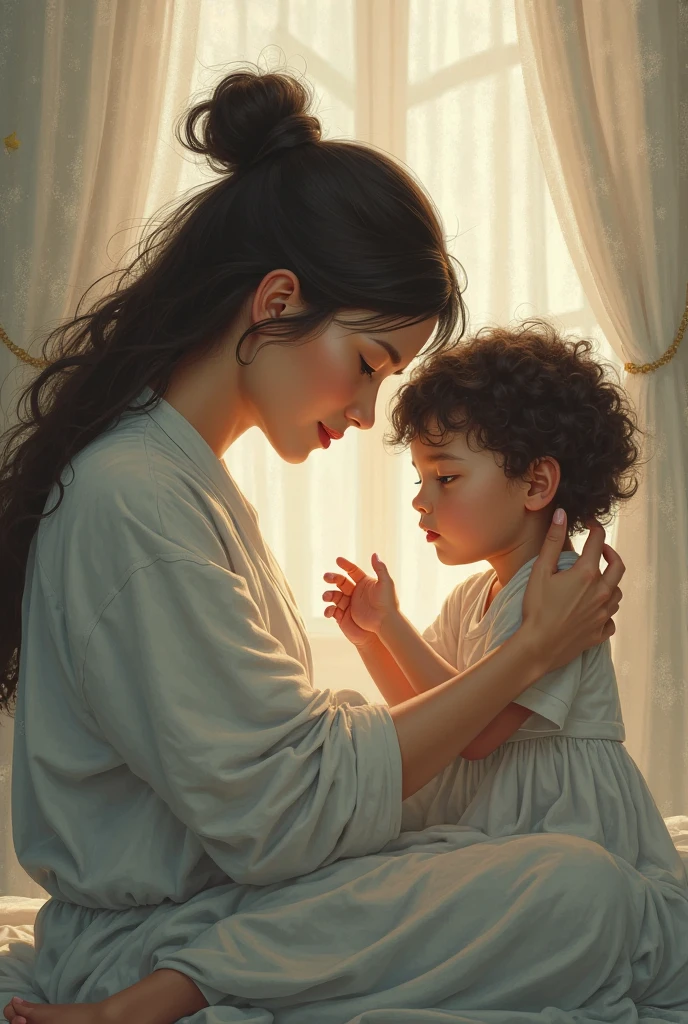 Drawing of a Filipina mother and male child in church