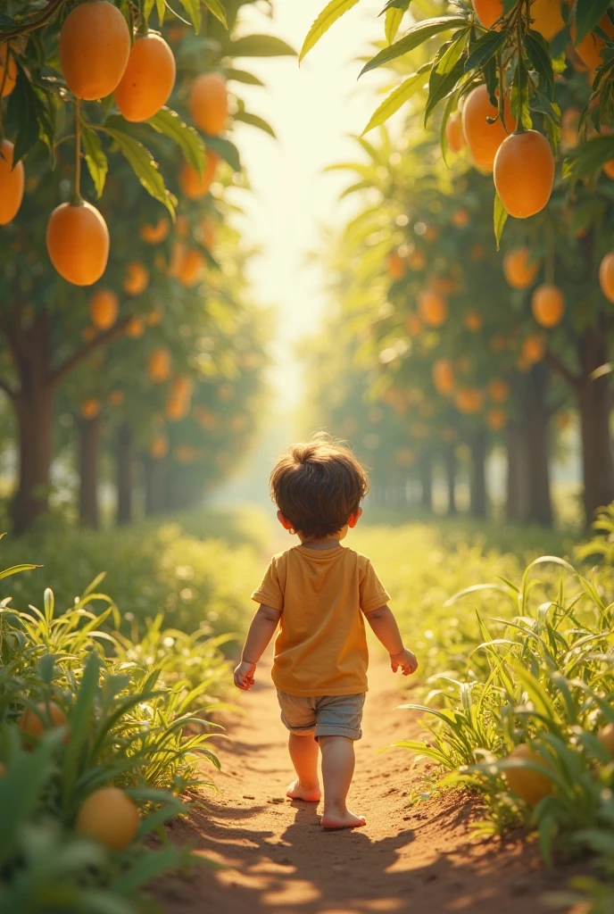 Boy smelling the scent of orange blossom 