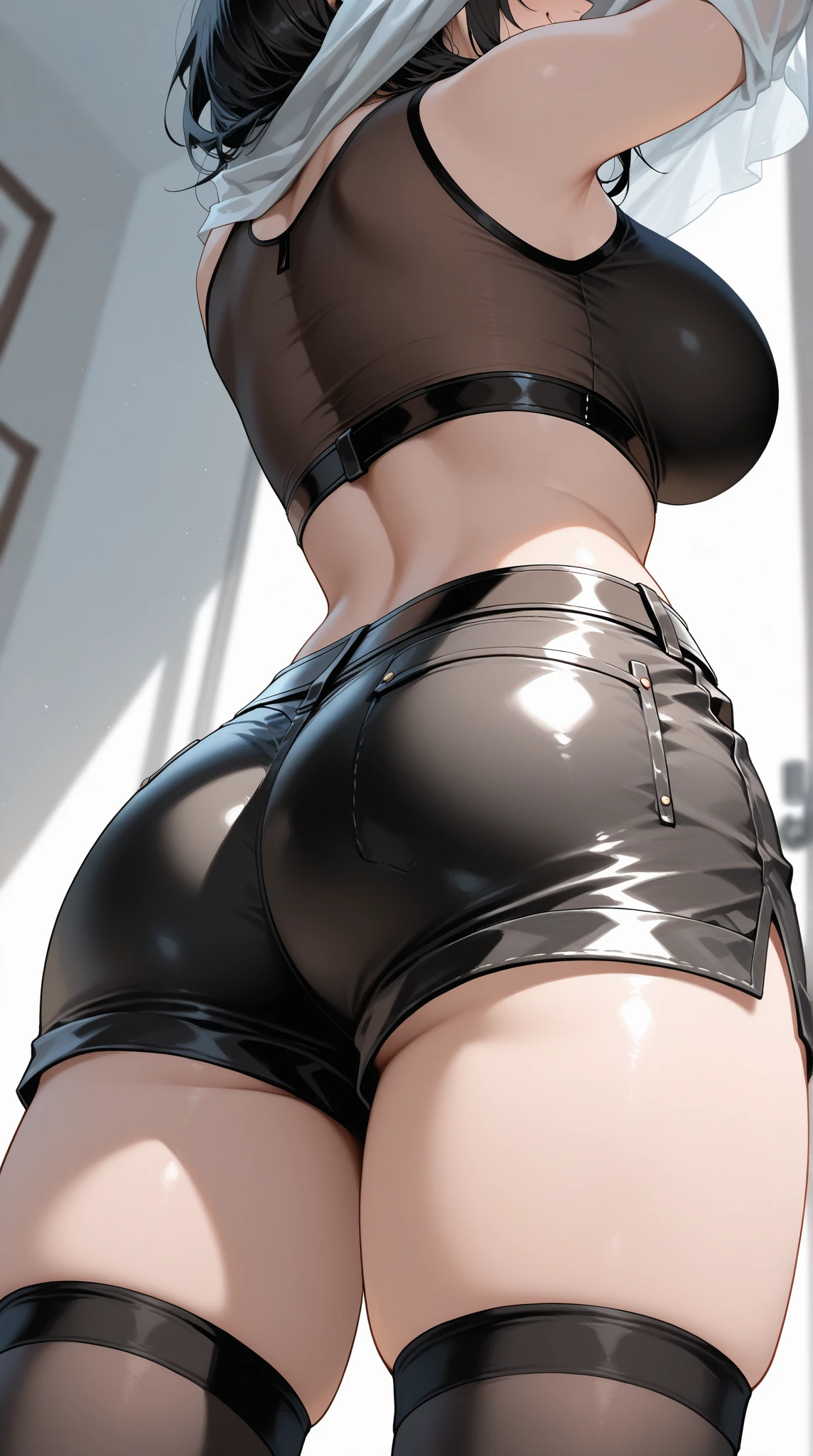 light brown hair, short hair, view from below, (orange Eyes:1.3), (small breasts:1.3), (erectile nipples:1.1), (grab the ass:1.4), corset, no panties, BREAK outdoors, classroom, light particles, BREAK looking at viewer, BREAK (masutepiece:1.4), Best Quality, High resolution, Unity 8k壁纸, (Illustration:0.8), (Beautiful detailed eyes:1.6), extra detailed face, Perfect Lighting, extremely details CG, (Perfect hands, Perfect Anatomy),