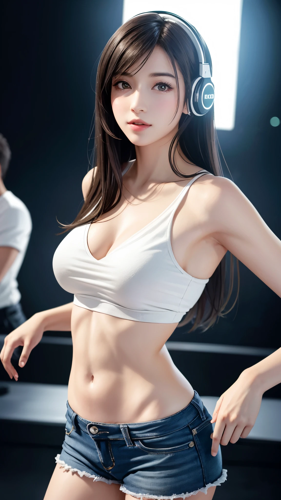 Adult woman with large breasts((huge tit))、((1 year old)、((very small head))、sunlights、sunlights、brightened light、(perfect bodies:1.1)、(fullllbody)、(short wavy hair:2.8、dark brown hair、)、Fulll body Shot、((Tight workout wear)、(perspiring)、(Highly detailed CG 1k wallpaper)、(extremely delicate and beautiful)、(Mass Piece)、(top-quality:0.1)、(超A high resolution:0.<>)、(realisitic)、beautiful lightning、Perfect Lightning、realistic shadow、[hight resolution]、Detailed skin、The ultra-detailliert、Slim body)、(beautiful hairl、hair wavy、)、thin clavicle、beutiful breast、red blush、photoRealstic、lifelike face、beautiful countenance、cute  face、realisticeyes、Small eyes、Cute smiling face、(colourfull)))、(eye liner)、(mascara)、(eyeshadows)、(at the gym)、Looks Back、bighip、(Child's face)、