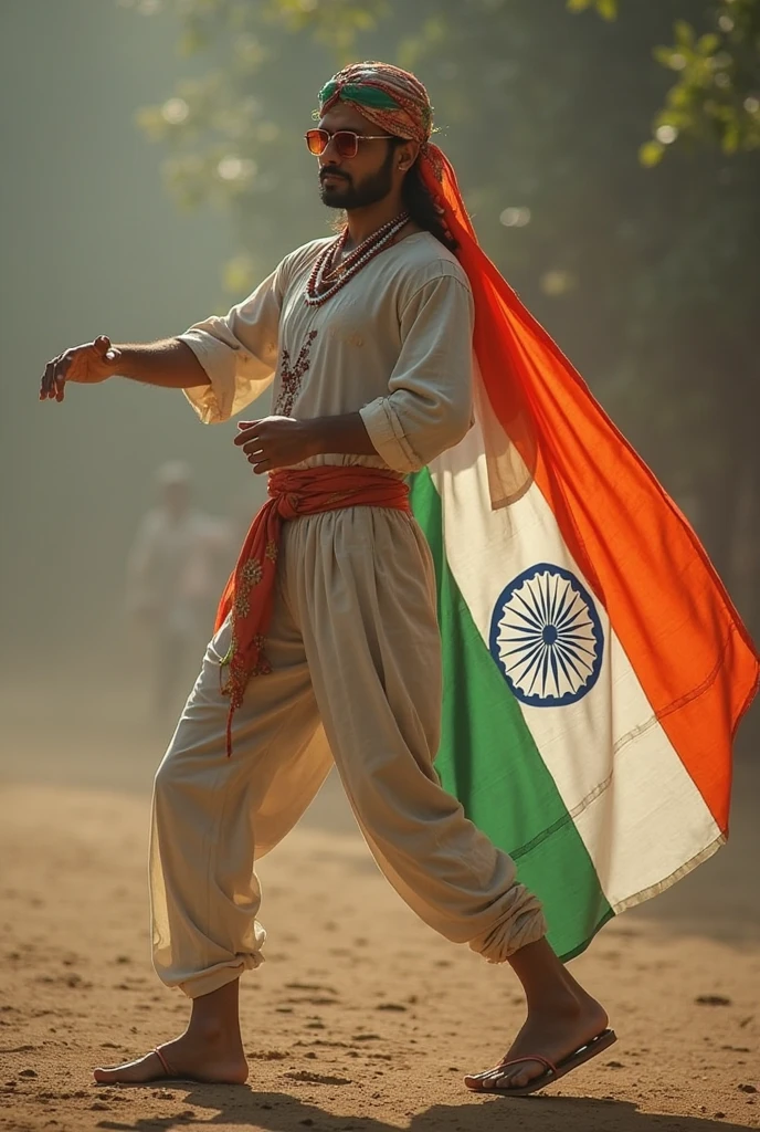 A 21 year old Indian boy no beards keep hand Indian flag 