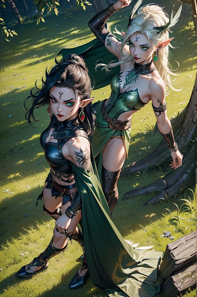 Female, Loki, red eyes, green hair, tattoos, black, green, gold