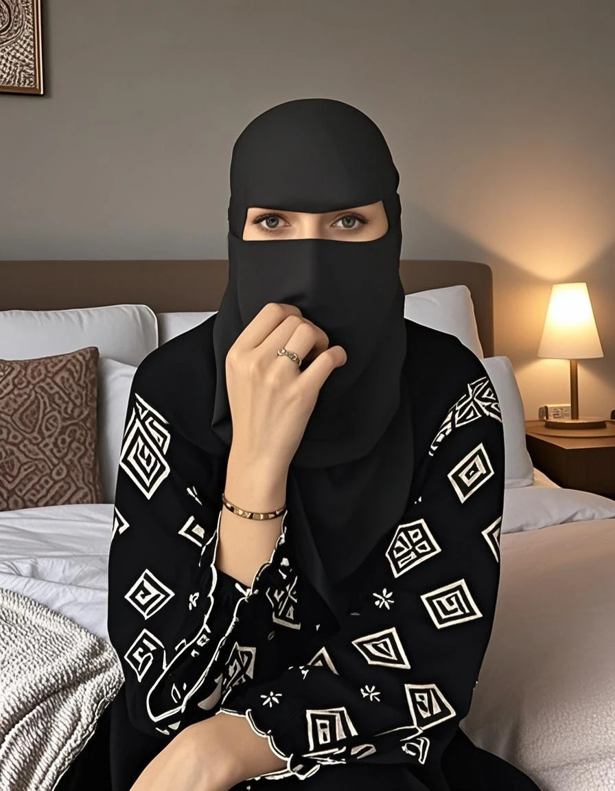 best quality, ultra-detailed, masterpiece,finely detail, high res, 8k wallpaper, best quality, highres,full body, head to toe,soft focus, fine detail,view from above,in a dimly lit room,
1girl,full body view,iraqi woman,full figure, kaftan,blue material gold details,fishnet tights, beautiful eyes, burqa hijab,sheer  over nose and mouth,mouth veil,modest,beautiful face,full lips, <lora:boob_tent:0.8>,boob tent:0.8,  <lora:masusu_breast:1>,puffy nipples:0.9, <lora:LowRA:1>, <lora:milkstains-v1.1_8x4-4x1:1>,milk stains