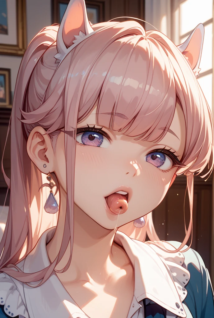 ((NSFW))、(masterpiece, Highest quality:1.3), (Super detailed:1.2), (hyperRealistic:1.3), (RAW Photos:1.2), High-definition RAW color photos, Professional photos, (PhotoRealistic:1.4), (Realistic:1.4), (Pink Hair:1.5), Professional Lighting, Perfect Anatomy, (Big Breasts:1.2), (blush, Detailed face),Earrings, necklace, Gold bracelet,, (Slim body、Are thin、Model body type、Beautiful long legs)、Random sexy gravure poses, (White short sleeve shirt、Open chest、Navy blue checked skirt、school uniform、金のEarrings、:1.3)、To the tips of the feet、((Sweat))、((Sweatで濡れた肌、My hair is wet))、Double teeth、School classroom、(((female masturbation)))、(((hard、Crying、Drooling)))、(((Leg spread、The vagina is completely visible)))