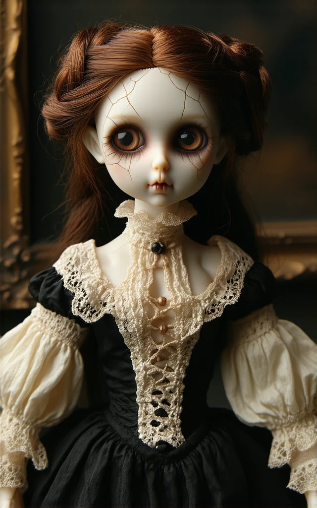 A CHILDREN'S ANA BELLE STYLE DOLL MADE OF OLD AND FACELESS PORCELAIN DAMAGED, REALISTIC GOTHIC IMAGE DEMONIAC IMAGE