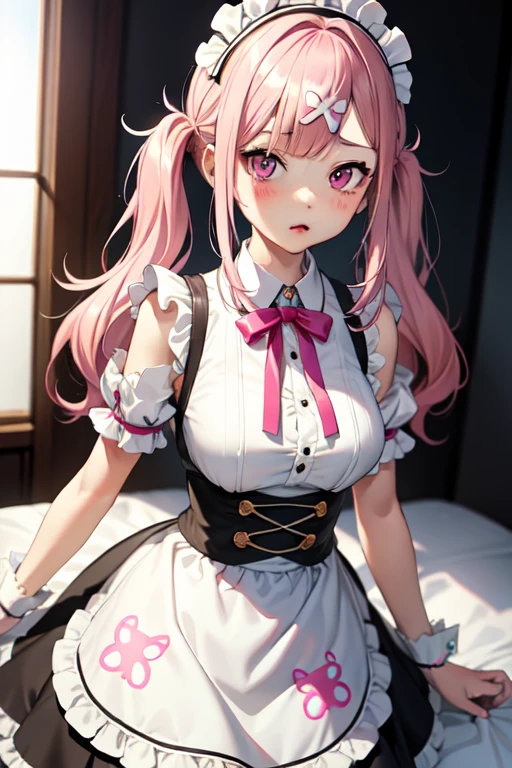 NSFW,Hololive,Akua Minato,twin tails,Maid clothes,white pantyhose,1 girl,blush,Are standing,lift up skirt,Panmoro,string bread