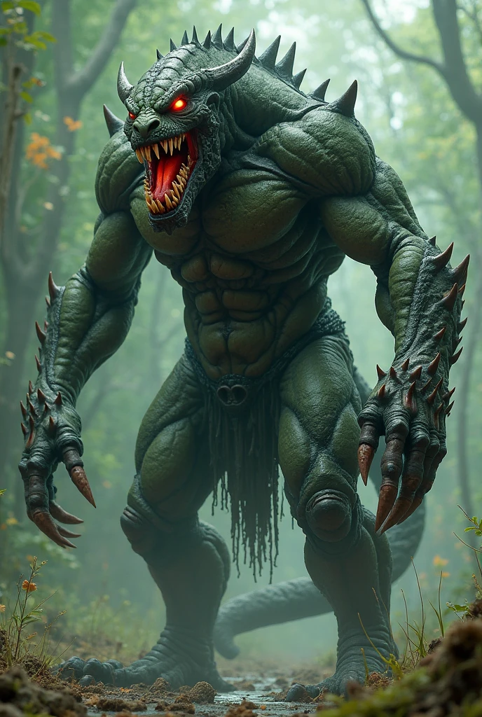 Wolf and snake hybrid production result, body shape wolf,roaring and big teeth, body muscle 