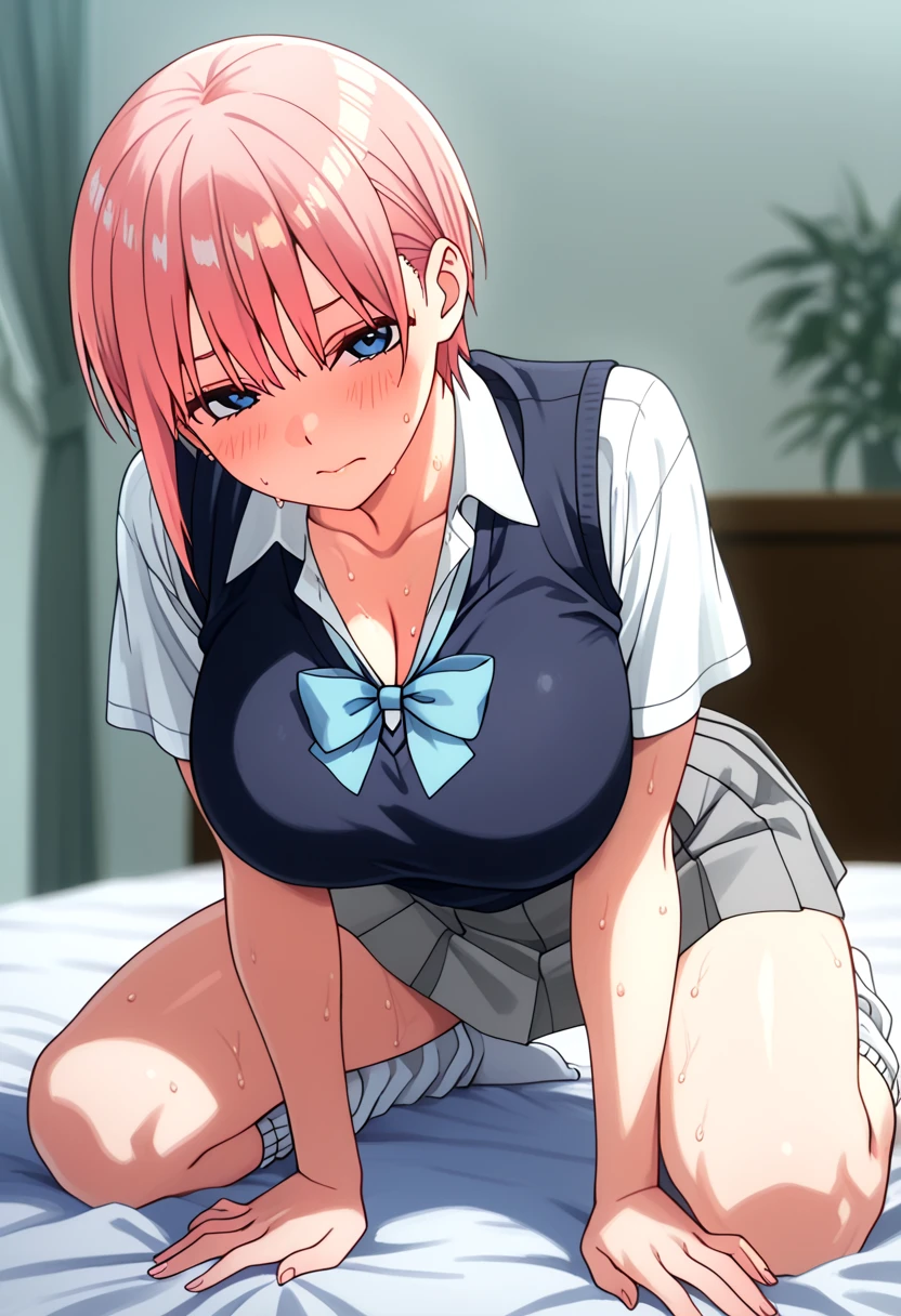 Masterpiece,masterpiece,top quality,super detailed,high resolution,high resolution,8k kin portrait,unity,8k wallpaper high definition c,unity 8k wallpaper,cute type,little:1.5,loli:1.5,,realistic,real person,. Cute,little,portrait,glossy skin,high definition,(16years:1.2),(1 girl),(bed room:1.6),cute,perfect face,seriously (blush:1.5),((cute:1.5)),(pink short hair:1.5),(large breasts:1.5),((school uniform:1.2)),(((clothes lifted:1.5))),((nipples:1.2)),showing vagina,(spread legs:1.5),,((sex:1.8)),((1boy:1.8)),((vaginal penis:1.2)),(lying:1.8),(crying face:1.4),(embarrassed,blush:1.2),((intercourse with a man)),boy on top:1.5,(POV hands,grab legs:1.5),legs up,(team:0.8),(wet:0.8),(sweat:0.8),(trembling:1.3),(parted lips:1.3),(close eyes:1.4),(feeling weak:1.2),((motion line:1.7)),((orgasm face:1.5))