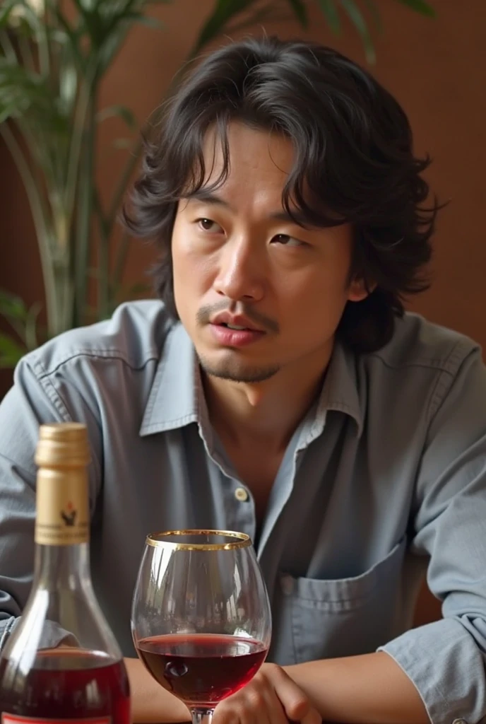 there is a man sitting at a table with a glass of wine, koji morimoto shinjuku, artist arata yokoyama, style of shuzo oshimi, tomohiro shimoguchi, yoji takeshige, koji morimoto, kousuke oono, shotaro ishinomori, daisuke tsutsumi