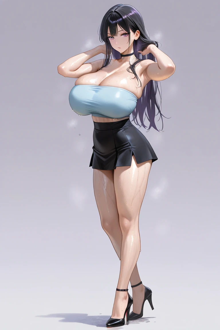 {{{masterpiece}}}, {{{best quality}}}, {{ultra-detailed}}, {illustration}, {{an extremely delicate and beautiful}},(Only One Woman)、、((school swimwear))、high leg swimsuit、very big breasts、big thighs、Background like a school classroom、((Love Live Wind))、Very sweaty skin、full body、((disrespectful attitude))、（twin tails）、Purple hair color、standing position、Glossy、facing forward