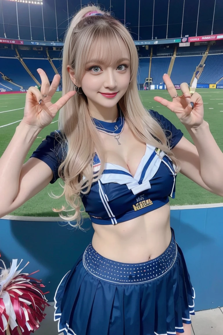 透け透けなCheerleader、Big Tits、Transparent nipples、Sheer skirt、Cheerleader、volleyball、stage、Pussy line、Light blue hair