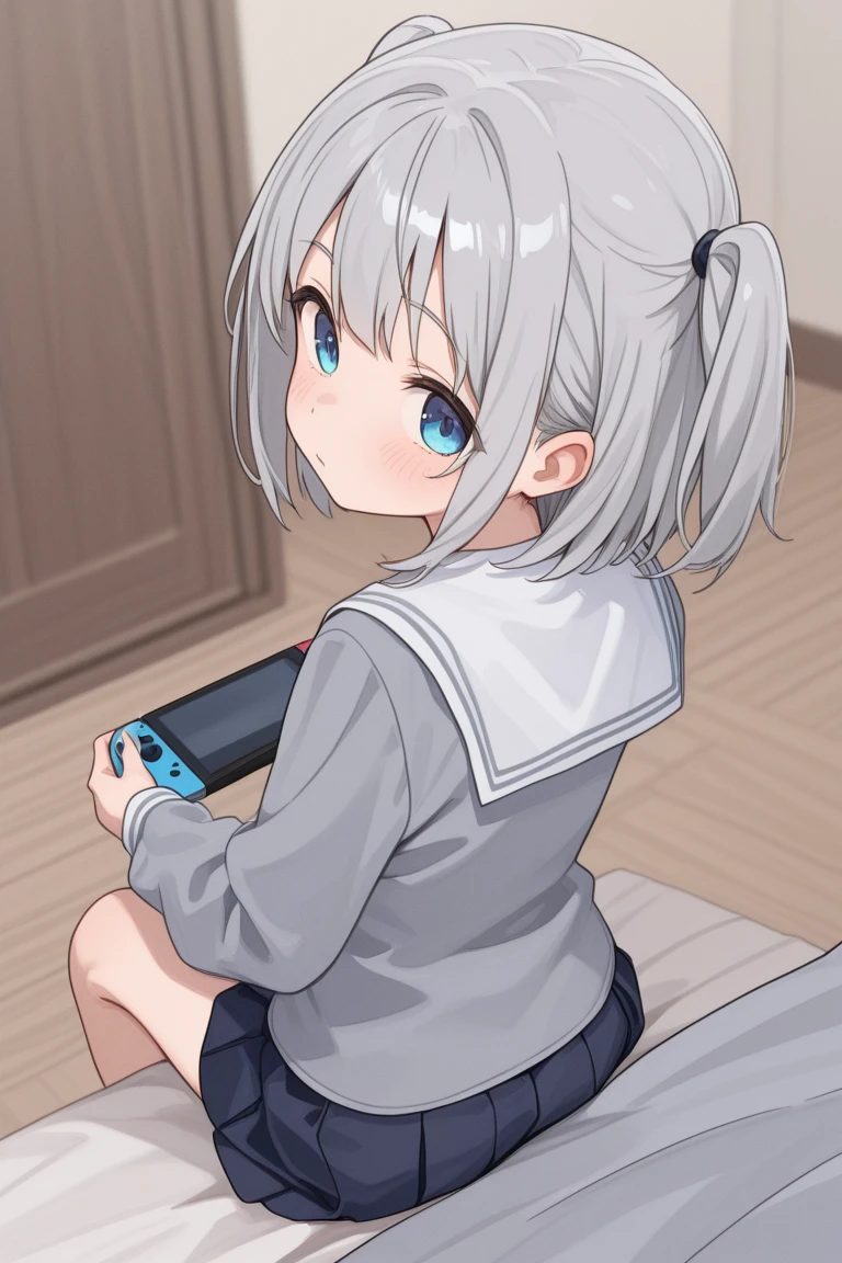 Anime Drawing,Golden Ratio,Very detailed、Very absurd、超High resolution, Attention to detail, high quality, High resolution, 最high quality, 4K, 8K,Girl playing games in room、１People Girls、cute、Anxious face,15歳