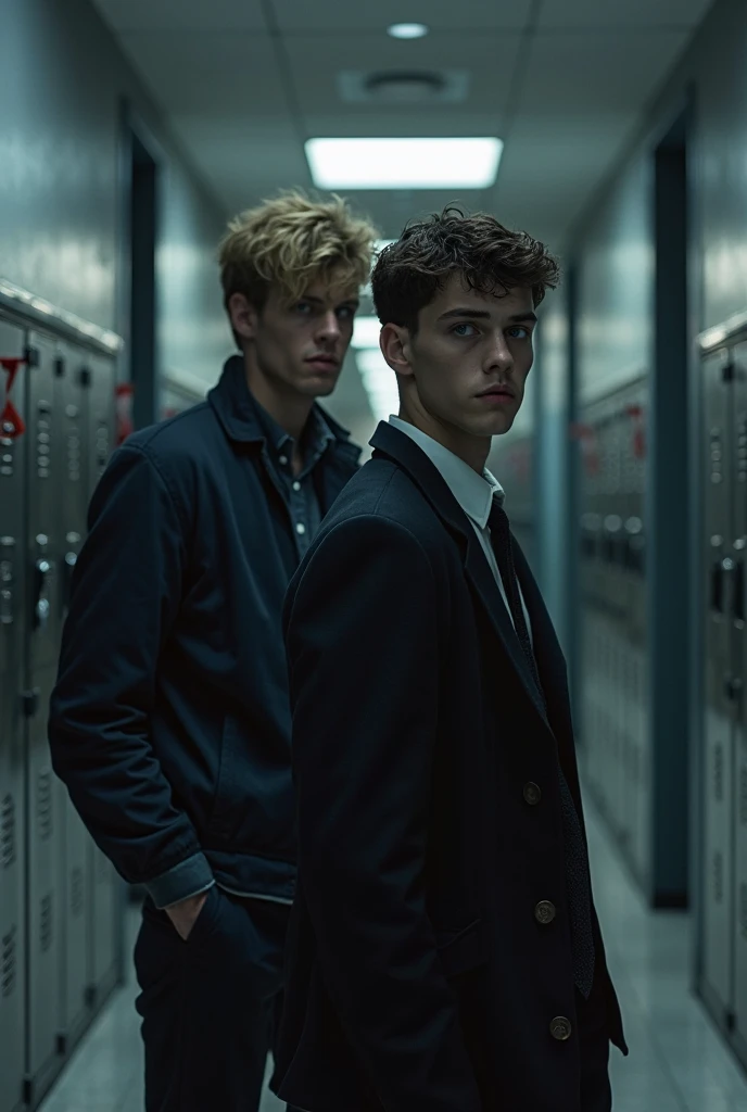 Dylan obrien e Joe alwyn em uma sala de aula no high school americano