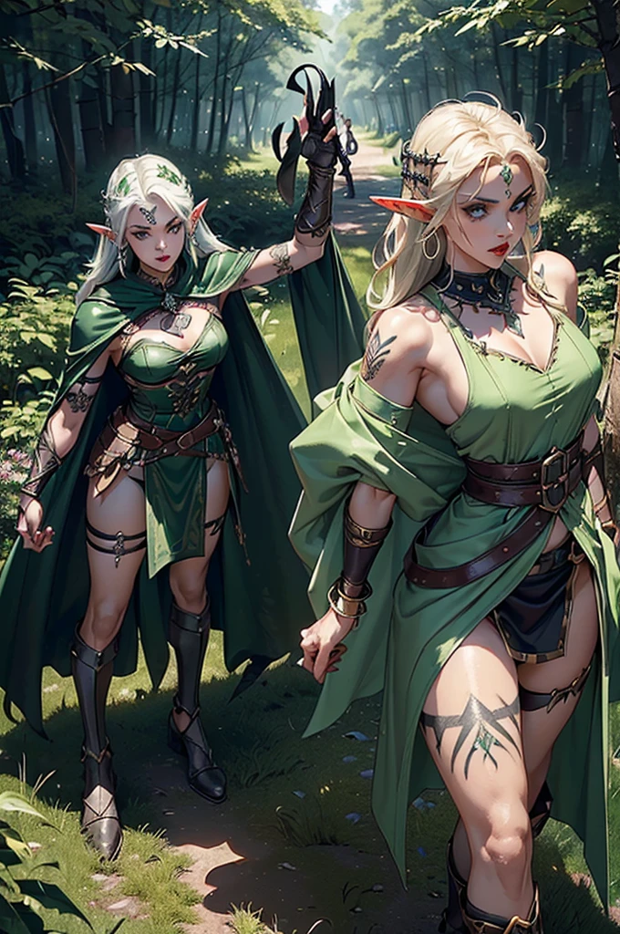 A mid shot image of a d&d character, an elven princess, (Dungeons and Dragons), wearing elven gamrnets, (sexy elf princess), (extremely detailed face, detailed eyes, realistic) , sharp focus, (best qualiy), (masterpiece), (natural looking breasts), (cleavage), hips, skinny waist, toned, seductive, (tavern background)