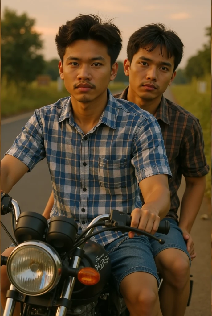 Antique photo,Indonesian boys driving an old bicycle. in front of the old house terrace, excitement and focus, mid-race, vintage environmental background, sepia color, dynamic side angles, using Kodak Tri-X 400 film simulation on Fujifilm X-T4, reminiscent of the charm of the past.