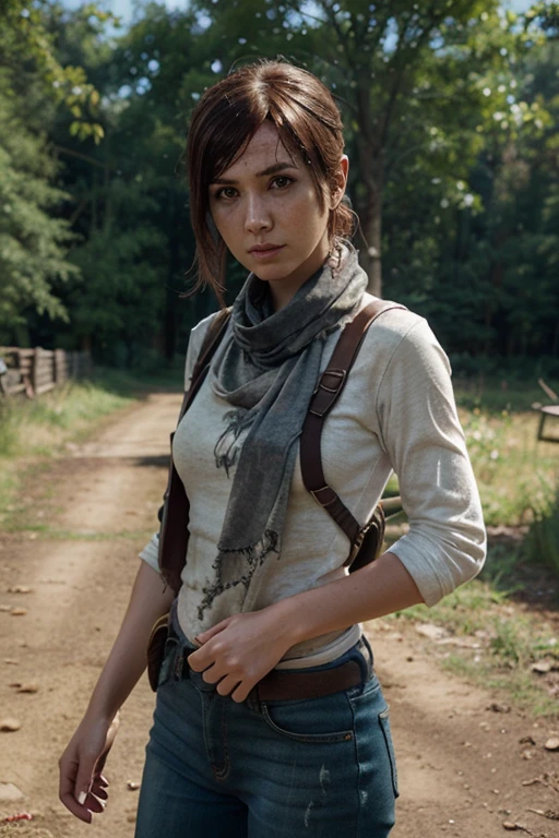 (((front view))), ((Masterpiece)), ((ultra high definition)), ((ultra high resolution)), ((full sharpness)), ((maximum quality)), ((Cinematic)), ((8k)), ((Ellie)), ((The Last of Us)), ((completely identical to the game)), ((identical in every detail, appearance, clothes, hair color, everything)), ((extremely beautiful)), ((alone)), ((full body)), ((ultra detailed face)), ((ultra detailed eyes)), ((ultra realist eyes)), ((ultra detailed irises)), ((totally normal irises)), (((identical irises))), ((perfect irises)), ((ultra delicate hands)), ((ultra detailed hands)), ((very small hands)), ((ultra detailed fingers)), ((natural lighting)), ((smooth skin)), ((natural skin), ((totally ultra realistic)), ((repeat the same face)), ((always the same face)), ((repeat always the same face)), ((always the same body)), ((always the same proportions)), ((always the same clothes)), ((looking at the camera)), ((very hot)), ((natural colors))