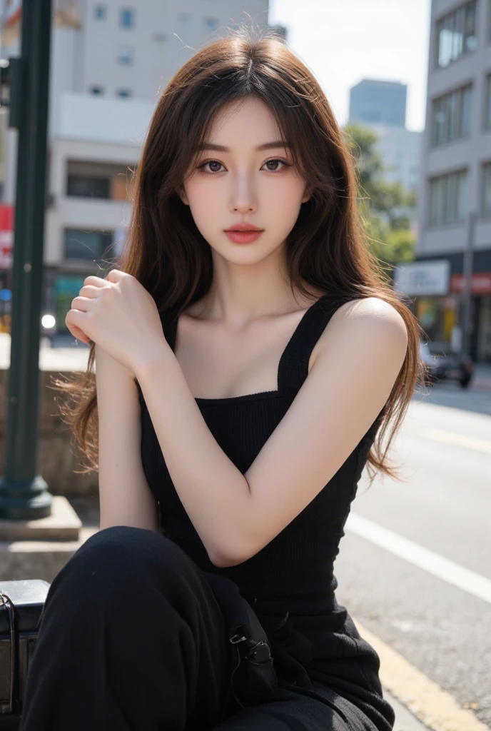 table top, highest quality, figure, Super detailed, finely, High resolution, 8k wallpaper, 完璧なダイナミックな構figure, detailed and beautiful eyes, autumn ladies fashion,medium hair,small breasts natural color lip,,Harajuku、20 year old girl、cute、sexy shot looking at camera、autumn's、wood bright、Transparency、sad face、