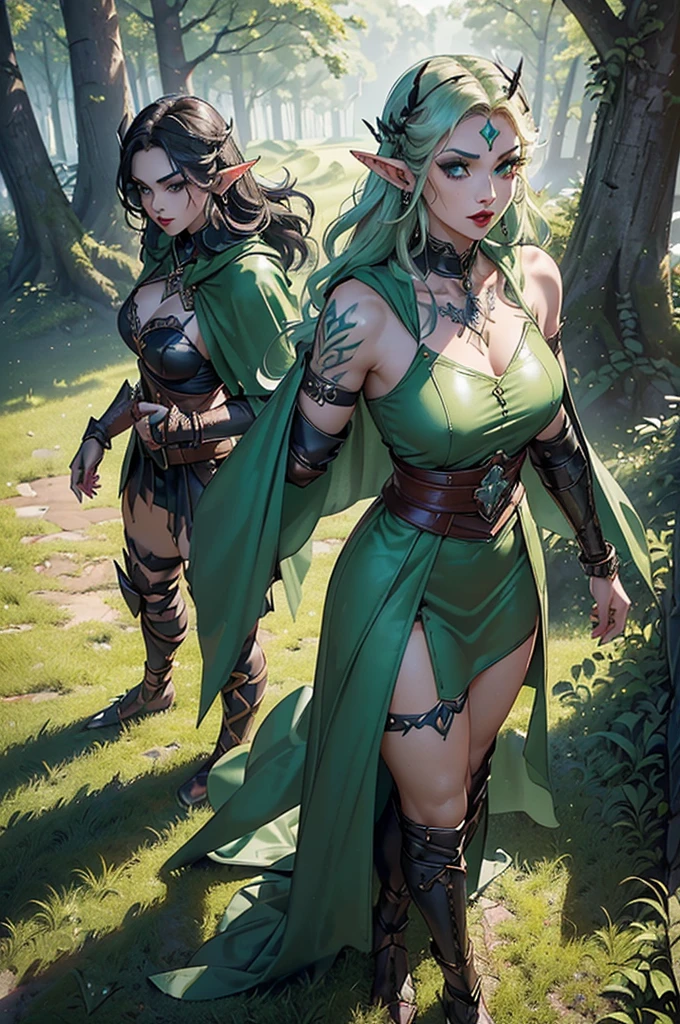 sexy druidess, overgrown ruins, vines ivy and holly, cleavage