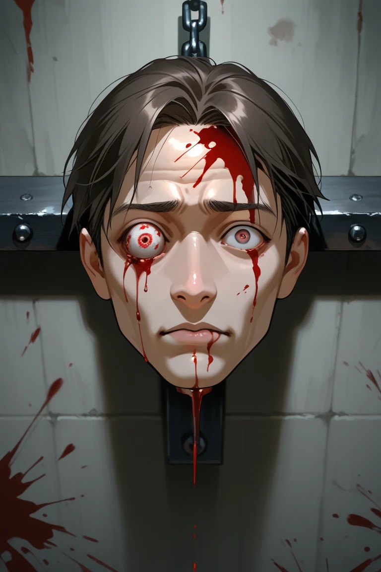 There is a zombie lying in the lab, Covered in blood