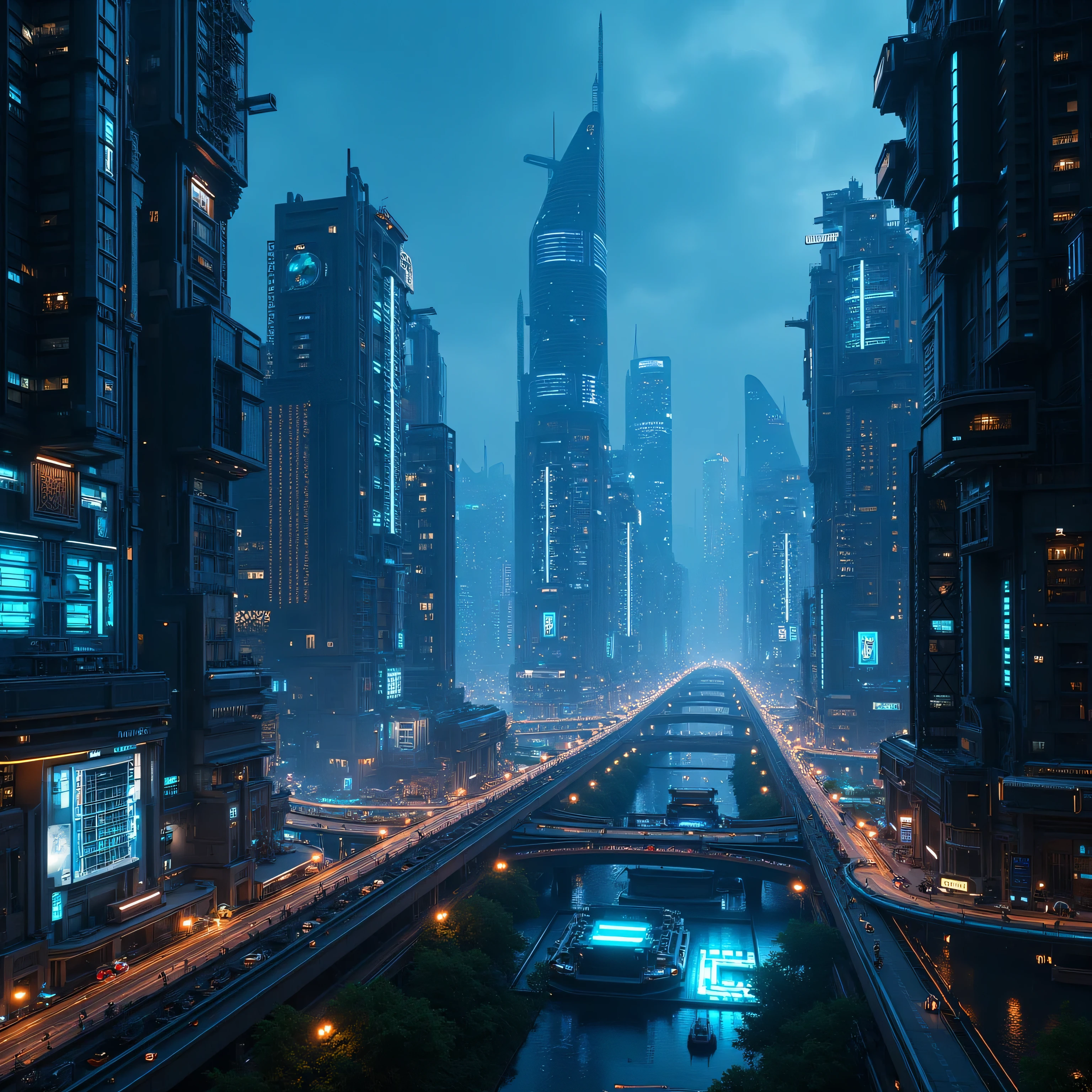 highly detailed future cities、Ground View、Human Eye View、spectacular futuristic buildings、complex future skylines、 blue neon 、Night view、buildings with futuristic textures、panoramas capturing huge future cities、large-scale future cityscapes、future cityscapes accurately depicted、cutting-edge technology and sophisticated design Integrated buildings of the future、collective of urban infrastructure that symbolizes the future、dynamic structure and design of future cities、32K,best quality,feels as realistic as a picture,Highly Precise,perfect realism,Incredible detail,Professional Finish,Excellent coloring,Vivid Colors,bokeh,HDR,UHD,Studio Lighting,extreme precision of depiction