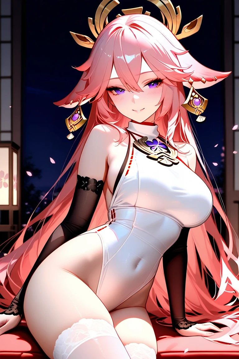 1girl, japanese clothes ,pink hair, open forehead, blue eyes,, slim waist,17th century Japan, the Emperor's daughter, 20 years old, long legs, oiran, adult, looking behind his back, night, a beautiful woman in a kimono, correct anatomy, best quality, detailed eyes, high-quality hair, 2 eyes, 2 hands, correct leg anatomy, 2 legs, correct hand anatomy, long eyelashes, beautiful lips, lots of details, an adult beauty