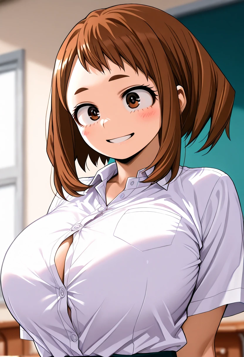 (Best quality:1.3), brown ponytail, large breasts, cleavage, Pink nurse outfit, smiling, (pov, close shot)