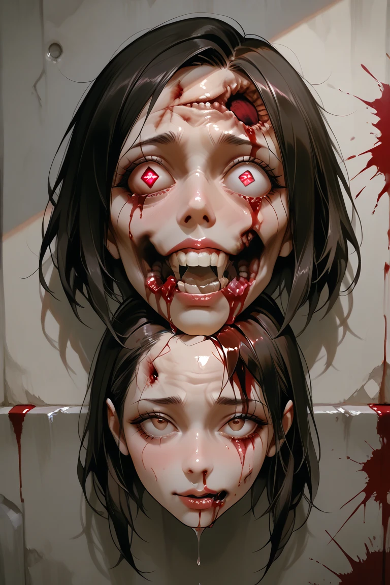dark, horror, psycho, gore, creepy, blood, puppet, head split, disfigured, brutal, blood, bloody, violence, r18, insane