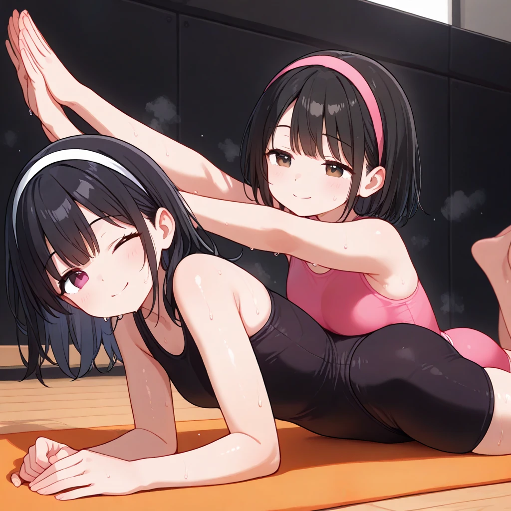 one woman, on all fours,from below, tall of a person,yellow bra,yellow panty,thin,gleaming skin,beautiful face,sharp eyes,brown eyes,flushed cheeks,cool,surprised,angry,mouth open,long hair,ponytail, black hair,slender face,indoor,illustration style,anime style,masterpiece, extremely fine and beautiful,illustration,adult woman