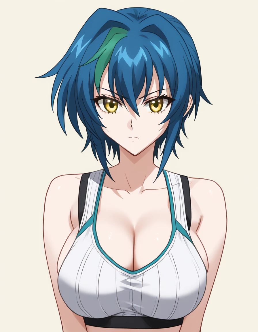 (((picture perfect))), (absurdres), 1girl, solo, rias gremory, looking at viewer, smile, (((upper body))), arms up, armpits visible, detailed armpits, green tanktop