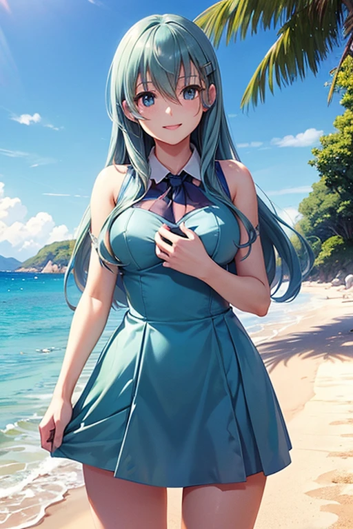 Blue haired anime girl in a straw hat and blue dress, artwork in the style of Gwaiz, Beautiful anime portraits, Gwaiz, Beautiful Anime Girls, beautiful Anime Style, Turquoise hair anime girl, Anime Style. 8K, In the art style of Bouwater, Beautiful digital illustrations, Beautiful character drawings, Stunning Anime Face Portraits