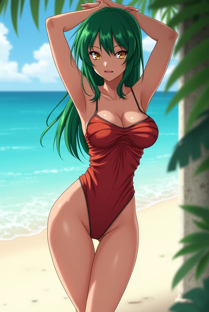 Girl, Nico Robin, one piece, short aqua green dress without prints, big breasts, big ass, Light green and detailed eyes, correct hand anatomy, Thin waist, soft light, from behind, f/16, 85mm, masterpiece, anatomically correct, Super detail, High details, high quality, Best Quality, High resolution, 4k, textured skin, HD, retina
