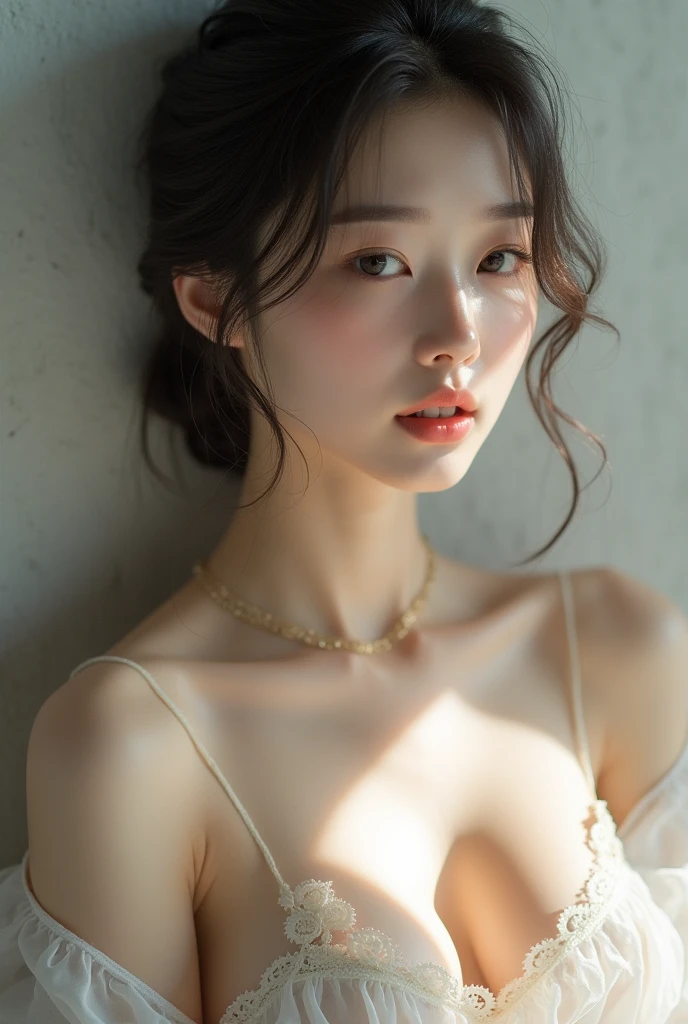 (Raw photography、top-quality)、(realisitic、Photorealsitic:1.3)、top-quality、masterpiece、extremely delicate and beautiful、A highly detailed、nffsw、A sense of unity、2k wallpaper、magnifica、Beautiful in every detail、masterpiece、浅笑、top-quality、Highly detailed ticker Unity 8K wallpapers、huge filesize、ultra-detailliert、hight resolution、ighly detailed、Female 1 Person、Slim body、D-cups、(Black Leotard Top:0.7)、(Pink skirt:1.2)、(Bun hair)、(brown haired)、looking at viewert、Sharp Focus、Face Close-up、NSFW、、、、pureerosface_v1:0.8 Short Hair、