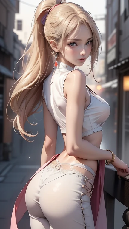 (masterpiece, best quality), Sexy white-skinned female boxer，Immerse yourself in a medieval fantasy world:1.0、 (Inside the bar:1.1), High forehead, Long hair without bangs tied into a ponytail:0.3, harem, night, Detailed aspects, seduce 、Large Breasts、Big Ass、Wide waist、
full-body shot:1.7
(Wear sexy fantasy world costumes,The costume is broken:1.3)
(Wearing a magical witch costume）
（There are scars on the clothes：1.8）
(The clothes are very sexy,Show sexy waist:1.1)
white hair color:015
((feeling in pain:1.7))((Frowning and wanting to moan:1.7)) (almost close eyes:1.5)
Look back at the camera:1.6. Back nude:1.6 Turn your back to the camera:1.8. Lie down on a chair:1.9 Show your buttocks:1.6 Show armpits：1.1 Open your mouth and scream for help:1.9 Open your beautiful legs slightly:1.8. Curve eyebrows downward：1.2