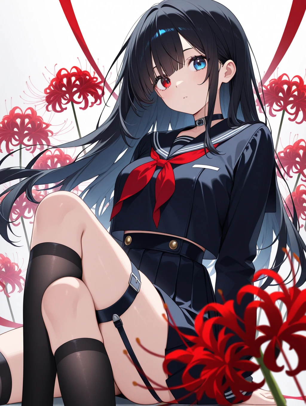M-shaped legs、Looking at this、Portrait、Sailor suit、Short skirt、Red lace panties