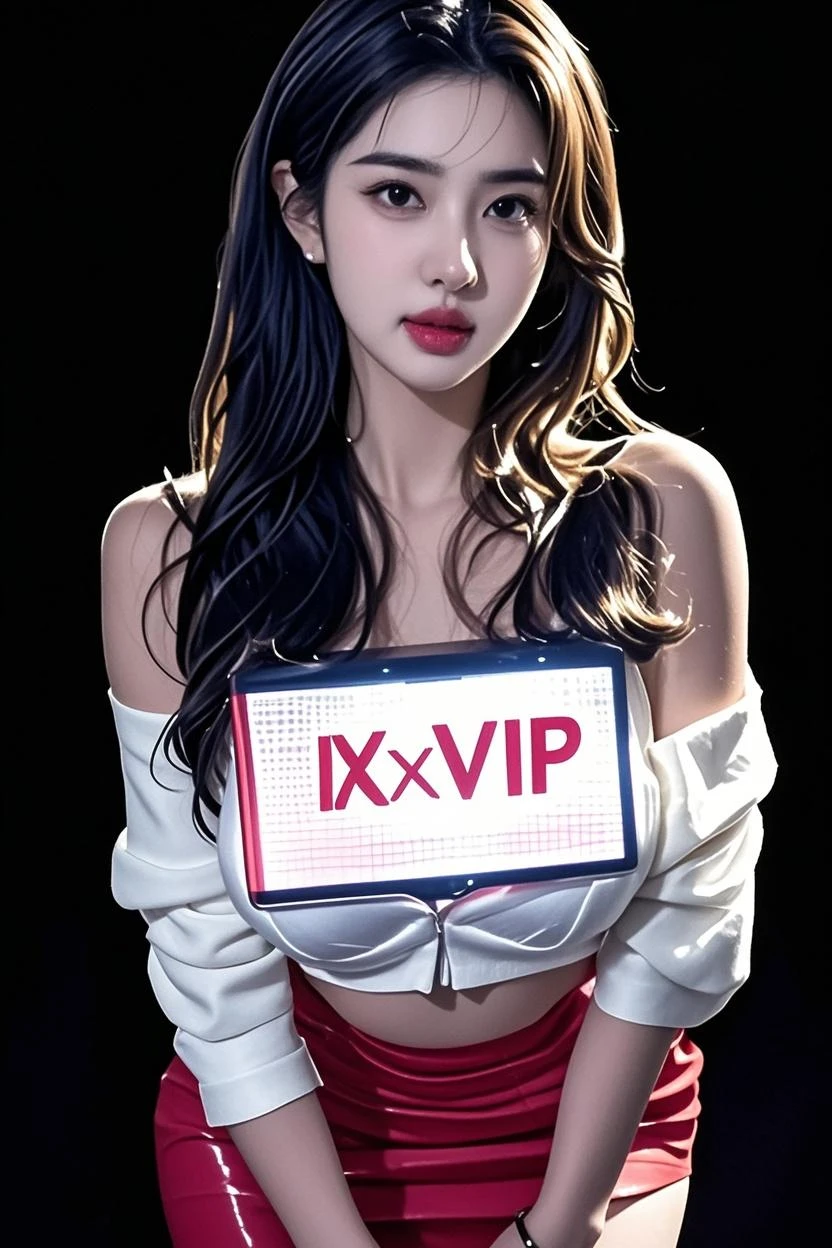 Solo, 1girl in, Silvery hair, Purple eyes, Cowboy Shot, Embarrassed blush, signboard, Neon light, Cityscape, Night, Super masterpiece,Best Quality,highers, 1girl in, Beautiful face, Face_Focus,(announcer),(NSFW)、、licking、、Chew、、Open Majora、