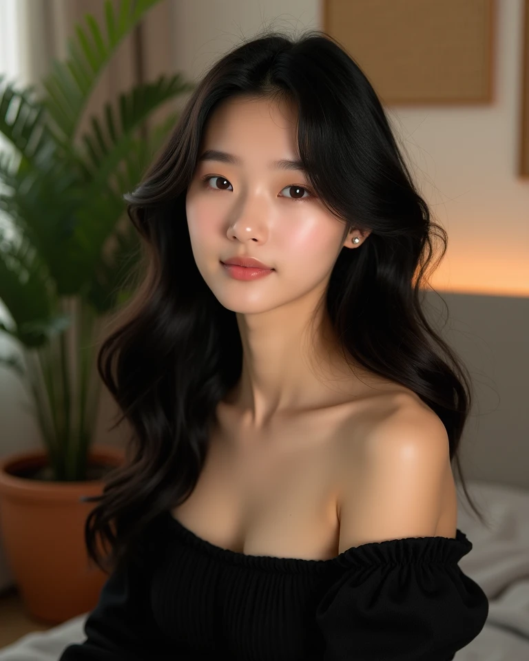 Korean Beauty、Sleeveless knit、Long Hair、bangs、Baby Face、Cafe