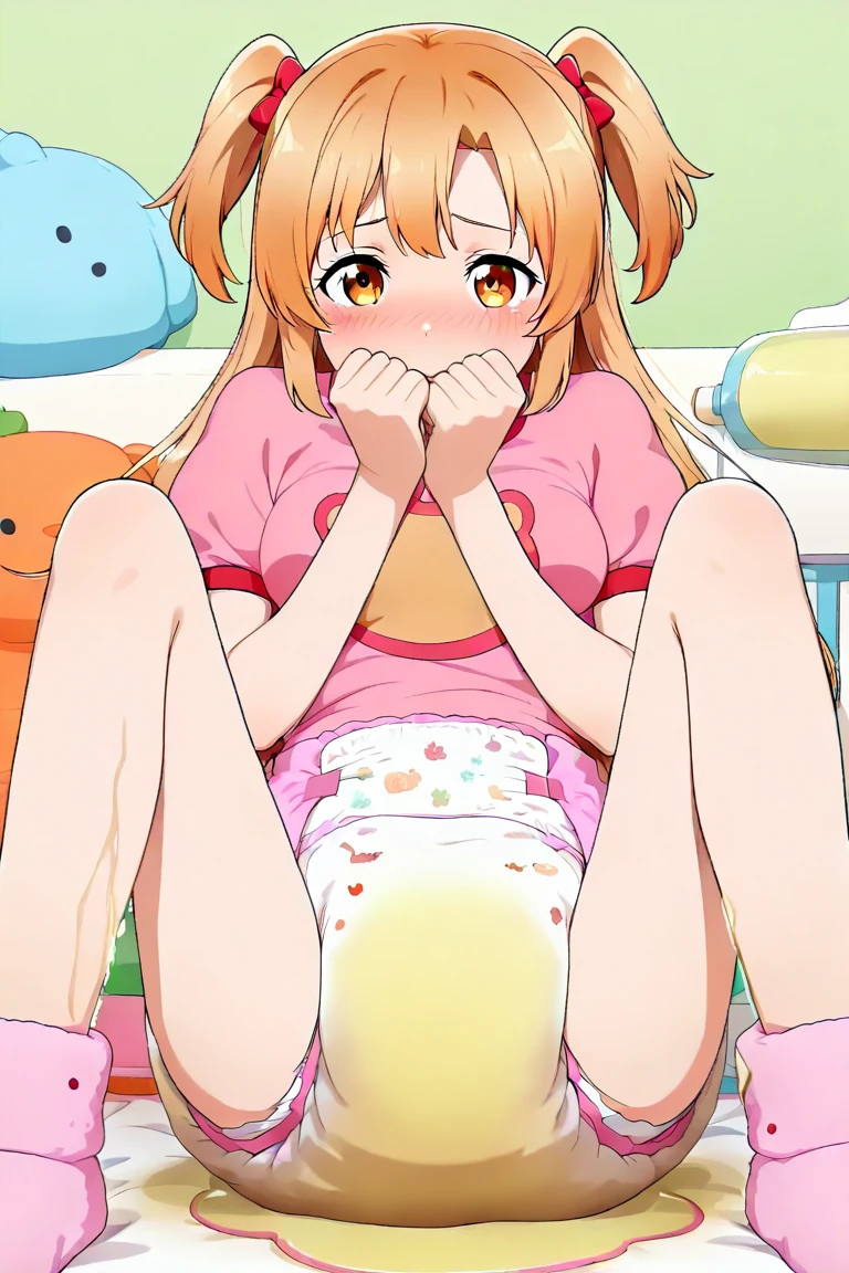 nsfw,(((masterpiece))), (((best quality))),((masterpiece:1.5)), (best high quality), (ultra high res), (ultra highly detailed), (8k:1.3),anime colored,perfect hands, perfect fingers, perfect legs,(cowboy shot,from front),(forehead:1.2),1woman,solo,idolmaster,haru yuuki) ,(14years old, beautiful girl), (beautiful eyes),(((beautiful orange hair))), (((midium long straight hair))), (wet hair), (wet skin), ((Sweat)), ((vapor)), (small height),((petite)), (flat chest,very small breast),(many sweat:1.5),(pubic orange hair:1.3),(from below), (pussy focus), ((spread leg)),(straddling),(spread pussy 1.5),(love juice:1.2),(many sweat:1.5),(pubic orange hair:1.4),(bottomless:1.5),(soccer uniform:1.5),(((clothes lift))),(wet clothes),(no bra,no panty),(sports cap),(open your mouth), ((a big smile)), ((out tongue)),(Nice touch), (one eye closed),((feel good)), ((happy)),(saliva),(sitting on bench), (soccer stadium),(cum on body:1.9),(cum on face:1.3),((cum in hair:1.3),(cum on mouths:1.2), (((multiple boys, peeing on a girl, multiple penises, gangbang, holding penis,fellatio))),((ecstasy torogao:1.5)), saliva trail, nose blush,pleasure vaginal penis,grin),BREAK,(1boy, hetero:1.3), ((vaginal sex,cowgirl,pov)),(cum shot:1.3),(((bukkake:1.9))),(look at viewer),(peace sign:1.5)