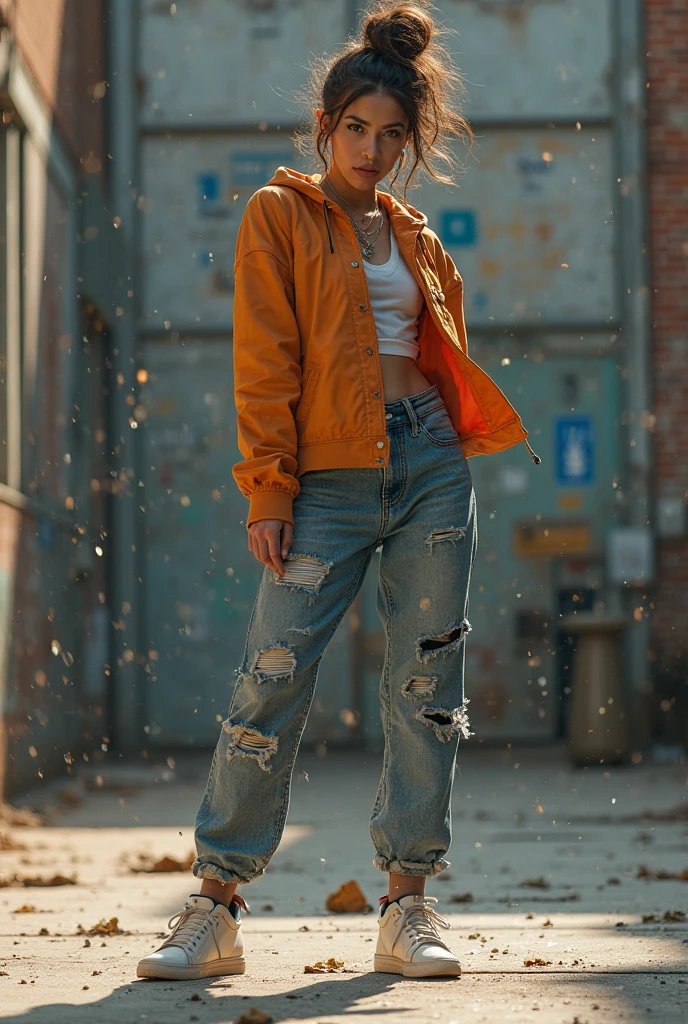 1 asian female, 90s streetstyle hiphop fashion, baggy thick edgy loose clothing, Melbourne shuffle shuffling footwork, medium shot, 1990s, photorealistic, stlish swagger poses (best quality,4k,8k,highres,masterpiece:1.2),ultra-detailed,(realistic,photorealistic,photo-realistic:1.37),HDR,UHD,studio lighting,ultra-fine painting,sharp focus,physically-based rendering,extreme detail description,professional,vivid colors,bokeh,studio shot,dramatic lighting