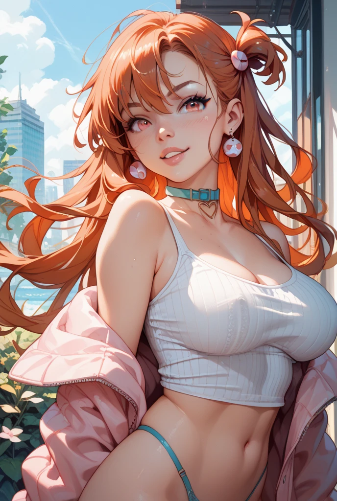 professional women photo, masterpiece, big, 1girl, Girl of age 30’s, realistic, Top quality, Ultra detail, Men leering at girl, Girl wearing revealing clothing; tight white t-shirt and tight denim shorts, Voluptuous body, huge bouncy breasts, thick soft thighs, walking down sidewalk, Men ogling girl, multiple men in background looking at girl, girl surrounded by men, oblivious smile on girl, small blush on girl