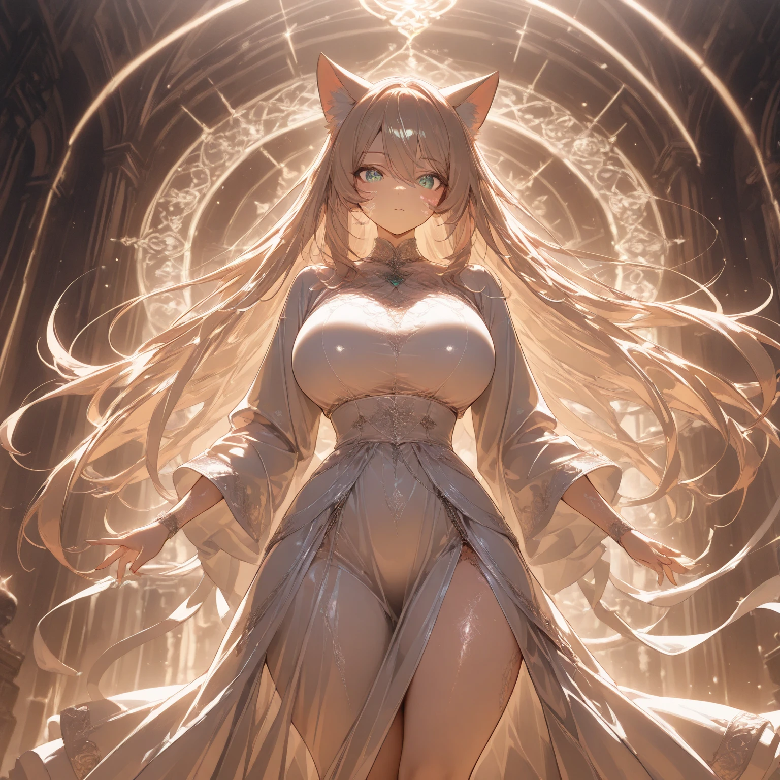 ((((Obra maestra, La mejor calidad, ultrahigh resolution)))), 1girl, standing,), ((long pure blonde hair, hair over eye)), long hair cut, shiny skin, ((green eyes)), glowing_eyes, neon eyes, (ultra detailed eyes:0.7, beautiful and detailed face, detailed eyes:0.9), ((centered)), smirk, facing viewer, ((vibrant background, dark lighting, summer, sunlight)), large chested, looking at viewer, ((half closed eyes)), ((perfect hands)), (((head:1, arms, hips in view, elbows, in view))), ((hands behind back)), empty eyes, beautiful lighting, ((outside, outdoors)), defined subject, head tilt, (((gritty)), ((creepy)), ((cool)), ((beautiful)), (((NSFW))), hair ornament, petals in the air, moon in the sky, city, mature woman, adult woman, dark gold night dress, night dress, she is a princess, smiling, fullbody, fullbody shot, she looks spicy, sexy dress, attractive woman, dynamite body, wide hips,