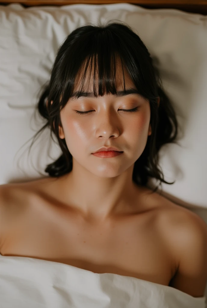 Ultra-high resolution, (Realistic: 1.4), RAW Photos, highest quality, (Realisticistic), concentrate, Soft Light, ((Age 25)), ((Japanese)), (front, Young Face))), (Written boundary depth), masterpiece, (Realistic), woman, short hair、Black Hair,  Bedroom, Small breasts、Small breasts、Sleep on your back:1.5、pajamas:1.5、pajamas、whole body、close your eyes、Grit your teeth:1.5