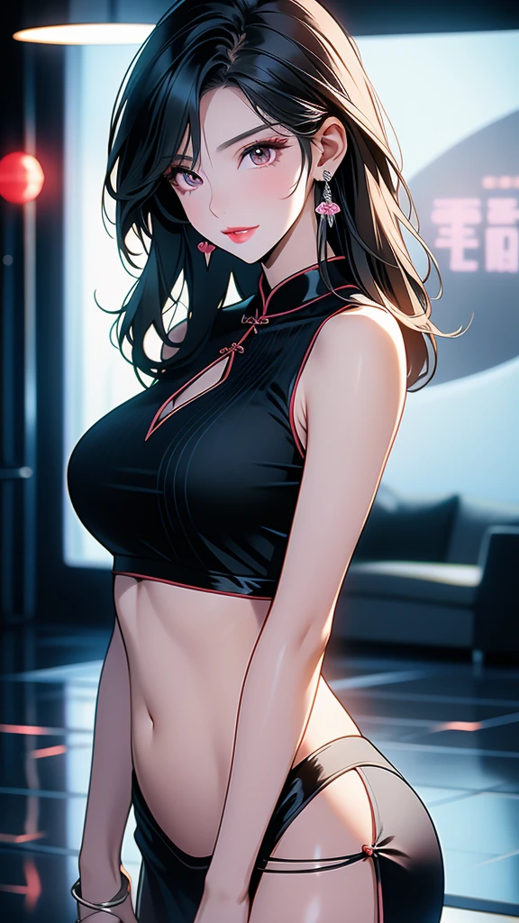 Mature big sister，Black long hair，Black chest binding，Chinese style，Beautiful black eyes，Extremely detailed，high resolution，Simple background