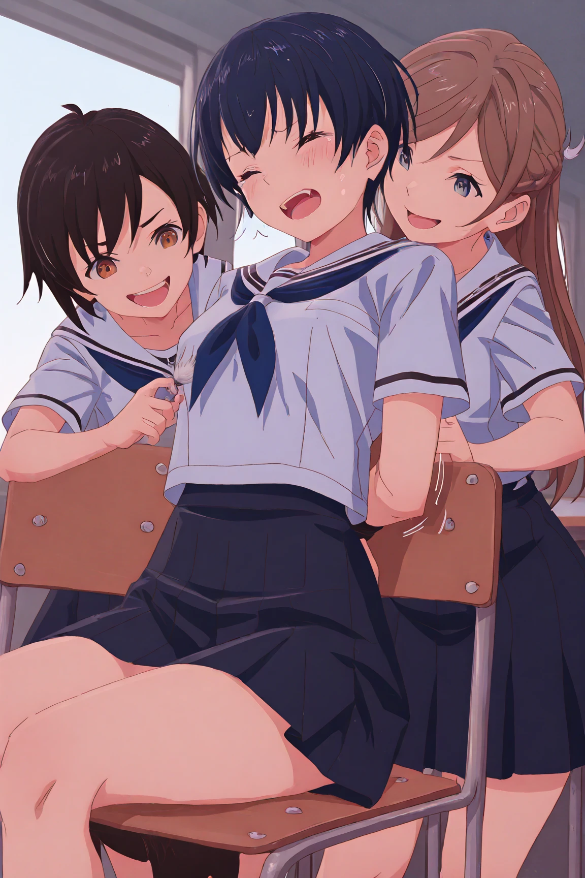 score_9, score_8_up, score_7_up, score_6_up, score_5_up, score_4_up, (source_anime), 2girls, ((long black hair, tiny breasts, Board nipples, tiny Thighs, tiny ass )), Distant vision, Low Illumination, Dark, her sister sucking breast, ((Little girl, Skinny, tiny tits, kidiny ass, tiny, short brown hair, sucking breast, School uniform), school, Drooling breast, pussy, breast sucking